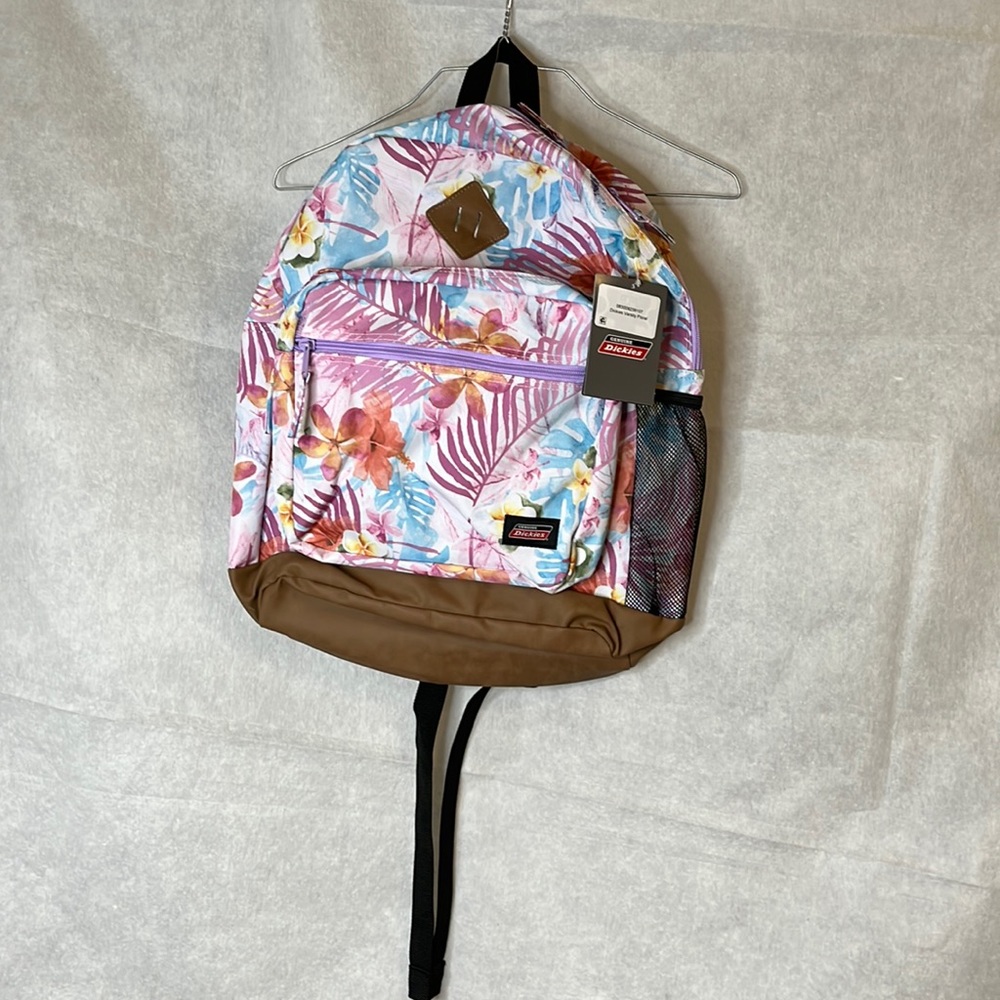 Pink floral dickies backpack with leather bottom